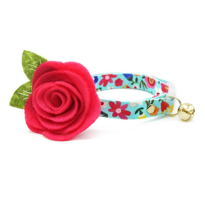 Cat Collar - "Morning Song" - Mint Robin's Egg Blue Floral Cat Collar / Spring + Summer / Breakaway Buckle or Non-Breakaway / Cat, Kitten + Small Dog Sizes