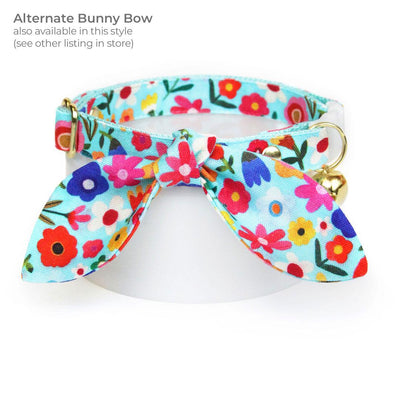 Bow Tie Cat Collar Set - "Morning Song" - Mint Floral Robin's Egg Blue Cat Collar with Bow Tie / Spring, Easter, Summer / Cat, Kitten, Small Dog Sizes