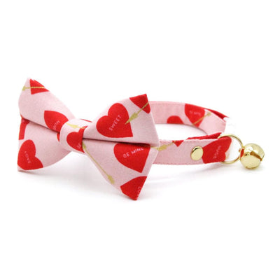 Valentine's Day Bow Tie Cat Collar Set - "Lovestruck" - Pink & Red Cupid Heart Cat Collar with Bow Tie / Cat, Kitten, Small Dog Sizes