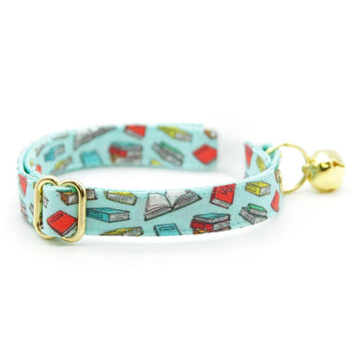 Bow Tie Cat Collar Set - "Book Lover - Blue" - Book Cat Collar with Bow Tie / Literary, School Teacher, Book Club, Reader Writer / Cat, Kitten, Small Dog Sizes