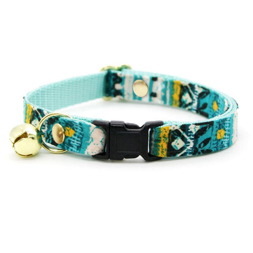 Cat Collar - "Del Mar" - Boho Teal Aqua Cat Collar / Breakaway Buckle or Non-Breakaway / Cat, Kitten + Small Dog Sizes