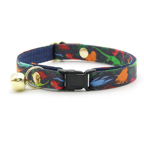 Cat Collar - "Dinosaurus Rex" - Colorful Dinosaur Cat Collar / Breakaway Buckle or Non-Breakaway / Cat, Kitten + Small Dog Sizes