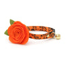 Halloween Cat Collar + Flower Set - "Gothic Halloween" - Black & Orange Floral Cat Collar w/ Orange Felt Flower (Detachable)