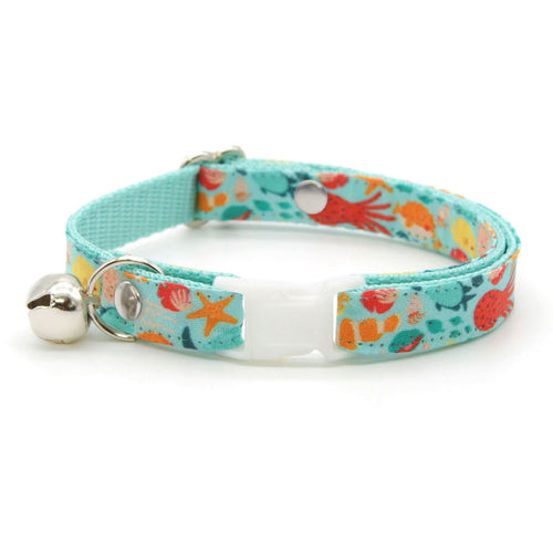 Cat Collar - "Ocean Life" - Aquatic Fish Cat Collar / Summer, Beach, Sea, Marine, Water / Breakaway Buckle or Non-Breakaway / Cat, Kitten + Small Dog Sizes