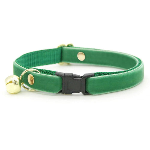 Cat Collar - "Velvet - Emerald Green" - Bright Holiday Green Velvet Cat Collar / Breakaway Buckle or Non-Breakaway / Cat, Kitten + Small Dog Sizes