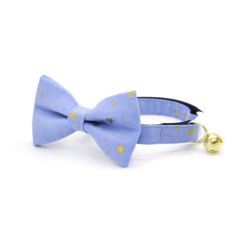 Rifle Paper Co® Bow Tie Cat Collar Set - "Dusk" - Periwinkle Blue w/ Gold Stars Cat Collar w/ Matching Bowtie / Cat, Kitten, Small Dog Sizes