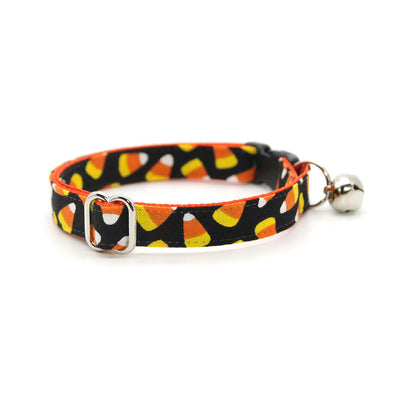 Halloween Cat Collar + Flower Set - "Trick or Treat" - Candy Corn Cat Collar w/ Orange Felt Flower (Detachable)