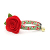 Cat Collar + Flower Set - "Peppermint Twist" - Red & Green Holiday Cat Collar w/ Scarlet Felt Flower (Detachable)