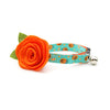 Cat Collar + Flower Set - "Party Pumpkins" - Halloween Cat Collar w/ Orange Felt Flower (Detachable)