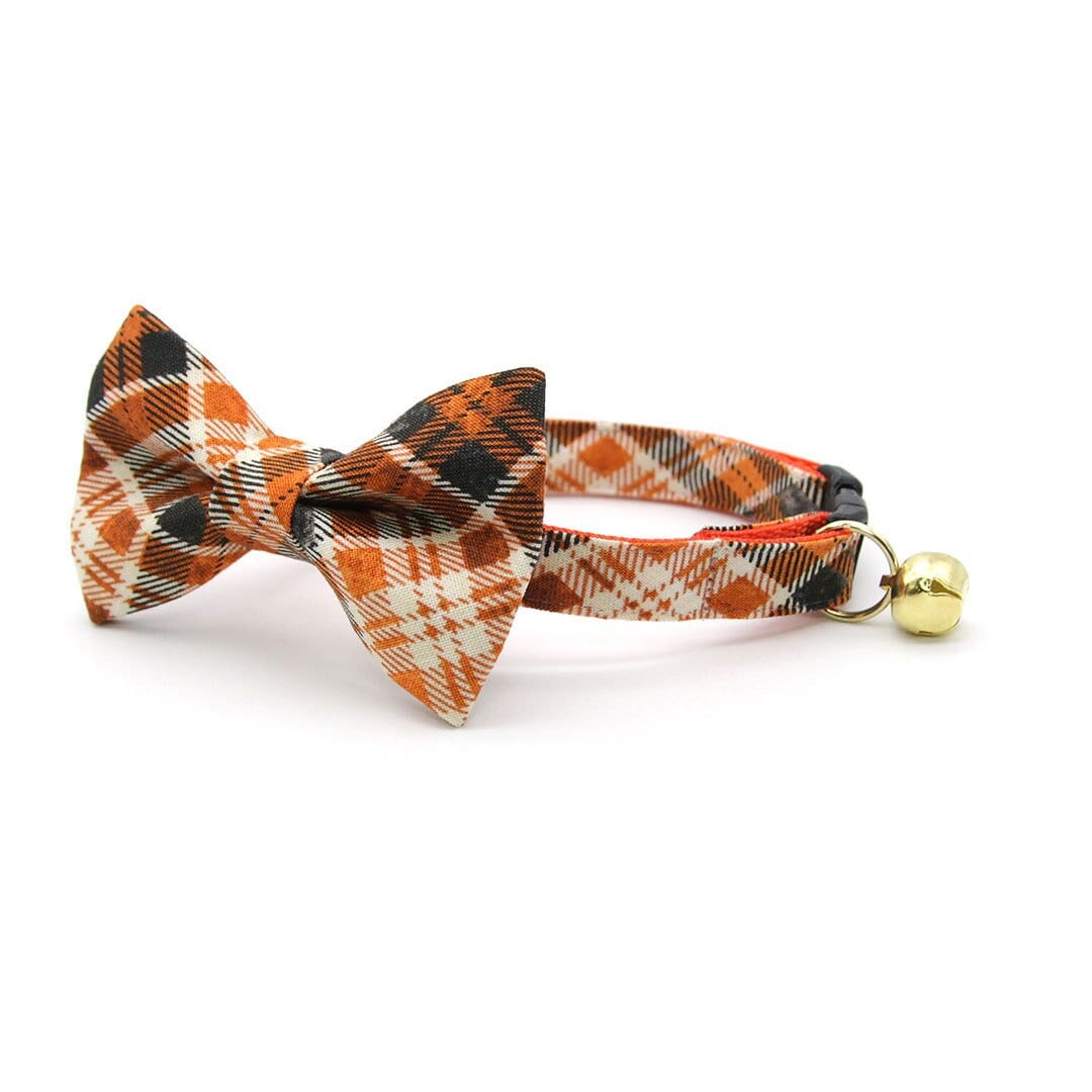 Dog Cat Collar Plaid Bow Tie Removable ~ Brown / Beige ~ Luxury Stripe S M
