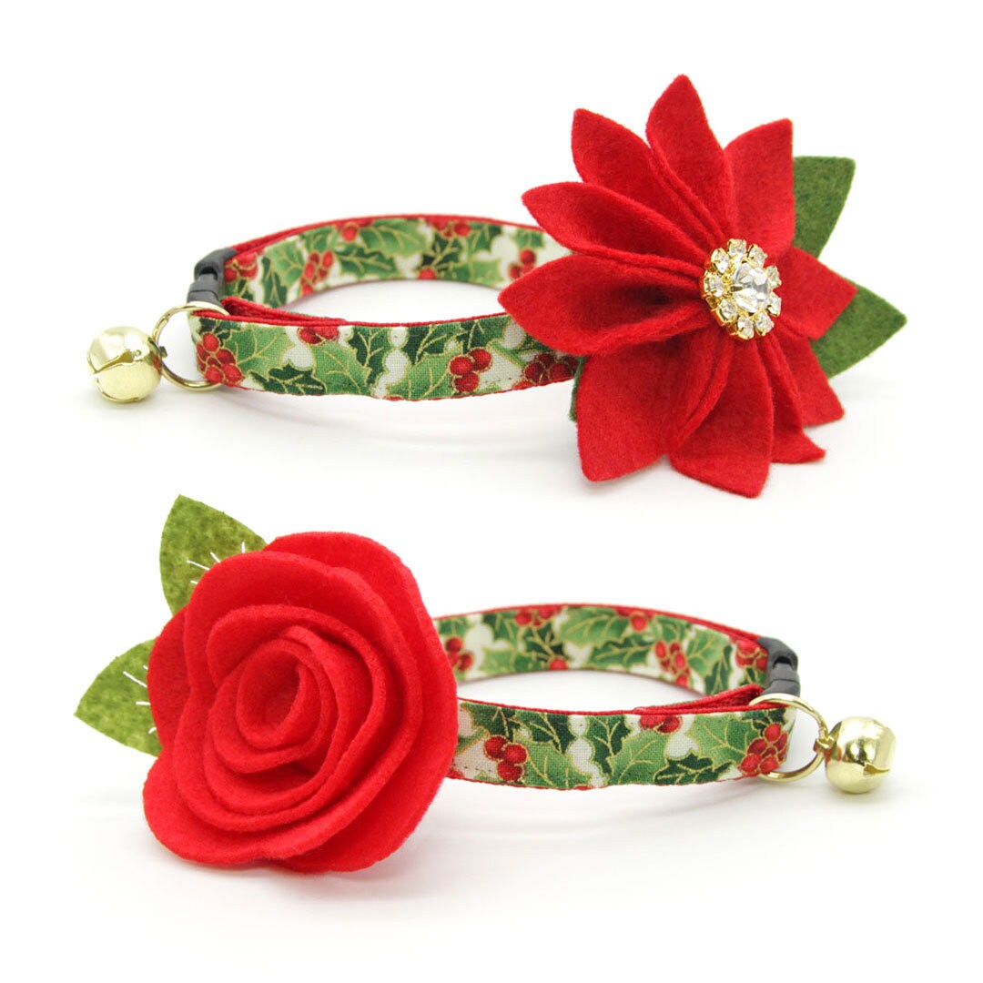 Christmas Cat Collar - Holiday Holly - Red Berries & Green Cat Colla -  Made By Cleo