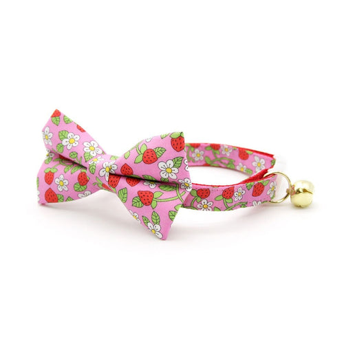 Bow Tie Cat Collar Set - "Wild Strawberry - Pink" - Liberty of London® Floral Cat Collar w/ Matching Bowtie / Cat, Kitten, Small Dog Sizes
