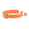 Cat Collar + Flower Set - "Polka Dot - Orange" - Glow In The Dark Cat Collar w/ Pumpkin Felt Flower (Detachable)