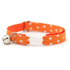 Cat Collar + Flower Set - "Polka Dot - Orange" - Glow In The Dark Cat Collar w/ Pumpkin Felt Flower (Detachable)