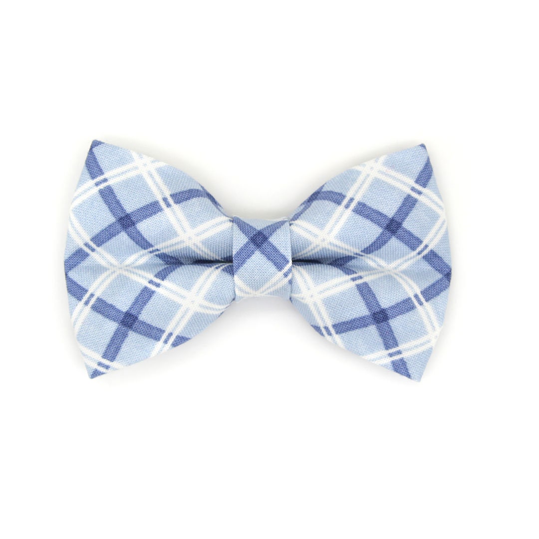 1pc Blue Checkered Pet Collar With Bow Tie, Bell For Cats And Dogs