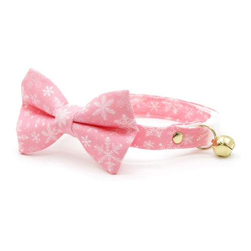 Bow Tie Cat Collar Set - "Snowflakes - Sugar Pink" - Snowflake Cat Collar w/ Matching Bowtie / Christmas, Holiday, Winter / Cat, Kitten, Small Dog Sizes