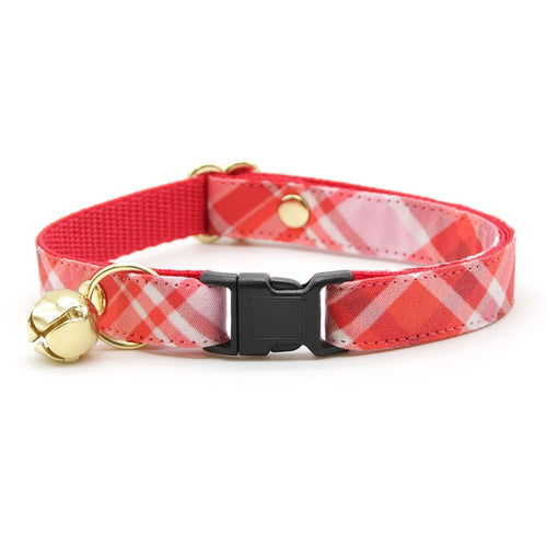 Cat Collar - "Hot Date" - Pink & Red Plaid Cat Collar / Valentine's Day / Breakaway Buckle or Non-Breakaway / Cat, Kitten + Small Dog Sizes