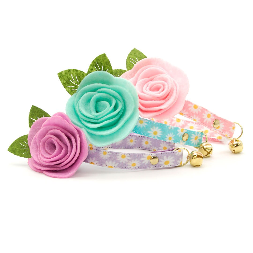 Cat Collar + Flower Set - Color Collection - Fuchsia Pink - Solid Pi -  Made By Cleo