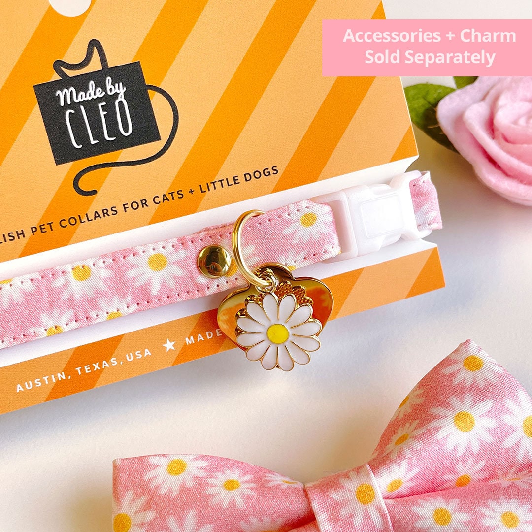 Cat Collar + Flower Set - Color Collection - Fuchsia Pink - Solid Pi -  Made By Cleo