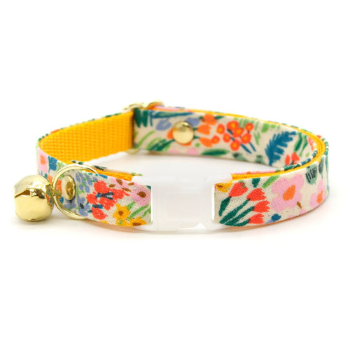 Cat Collar - "Fantasia - Day" - Rifle Paper Co® Yellow Floral Cat Collar / Spring, Easter, Summer / Breakaway Buckle or Non-Breakaway / Cat, Kitten + Small Dog Sizes