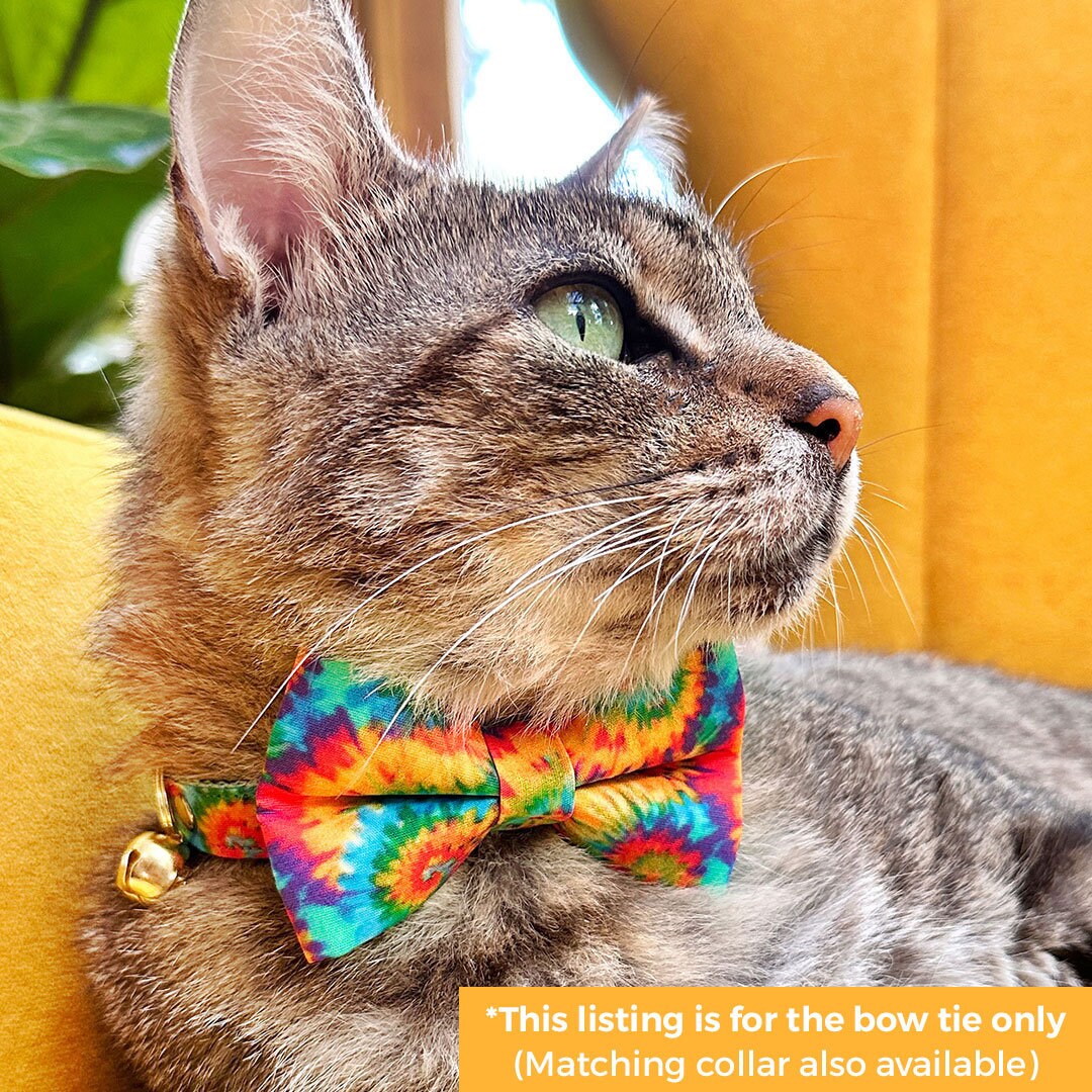 Pet Bow Tie Woodstock Rainbow Tie Dye Cat Bow Summer Hippie