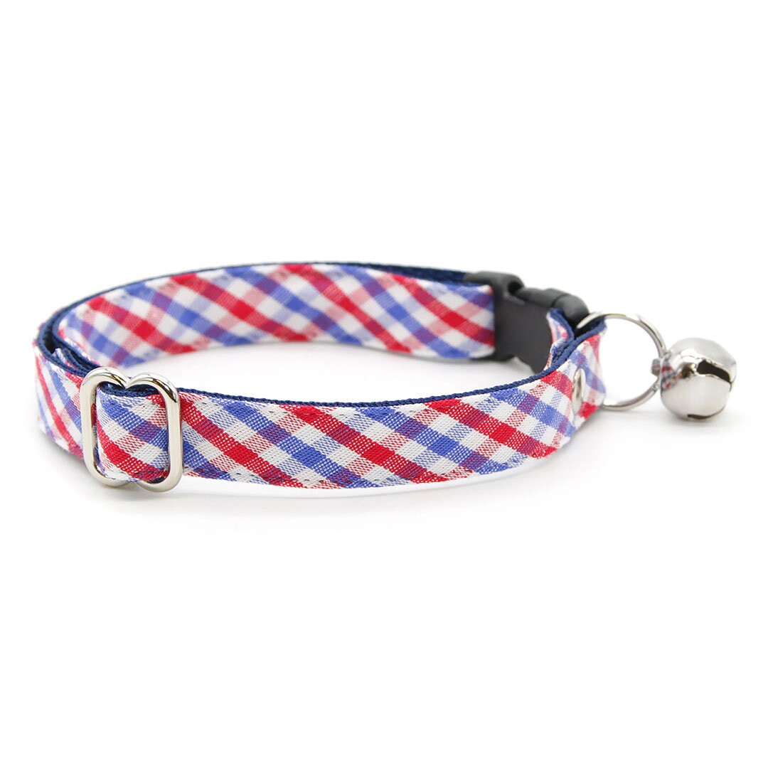 Red White & Blue Patriotic Plaid Dog Collar