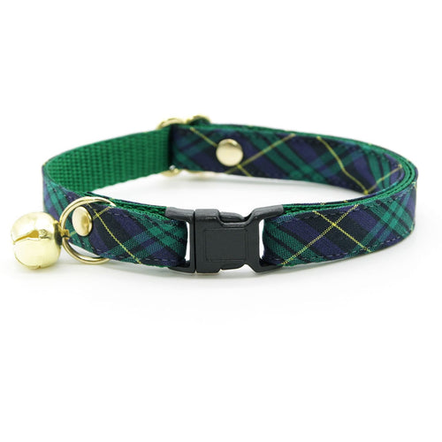 Cat Collar - "Hunter" - Dark Green Tartan Plaid Cat Collar / Breakaway Buckle or Non-Breakaway / Cat, Kitten + Small Dog Sizes