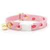 Cat Collar + Flower Set - "Sealed With A Kiss" - Pink Love Letter Valentine's Day Cat Collar w/ Scarlet Red Felt Flower (Detachable)