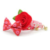 Cat Collar + Flower Set - "Sealed With A Kiss" - Pink Love Letter Valentine's Day Cat Collar w/ Scarlet Red Felt Flower (Detachable)